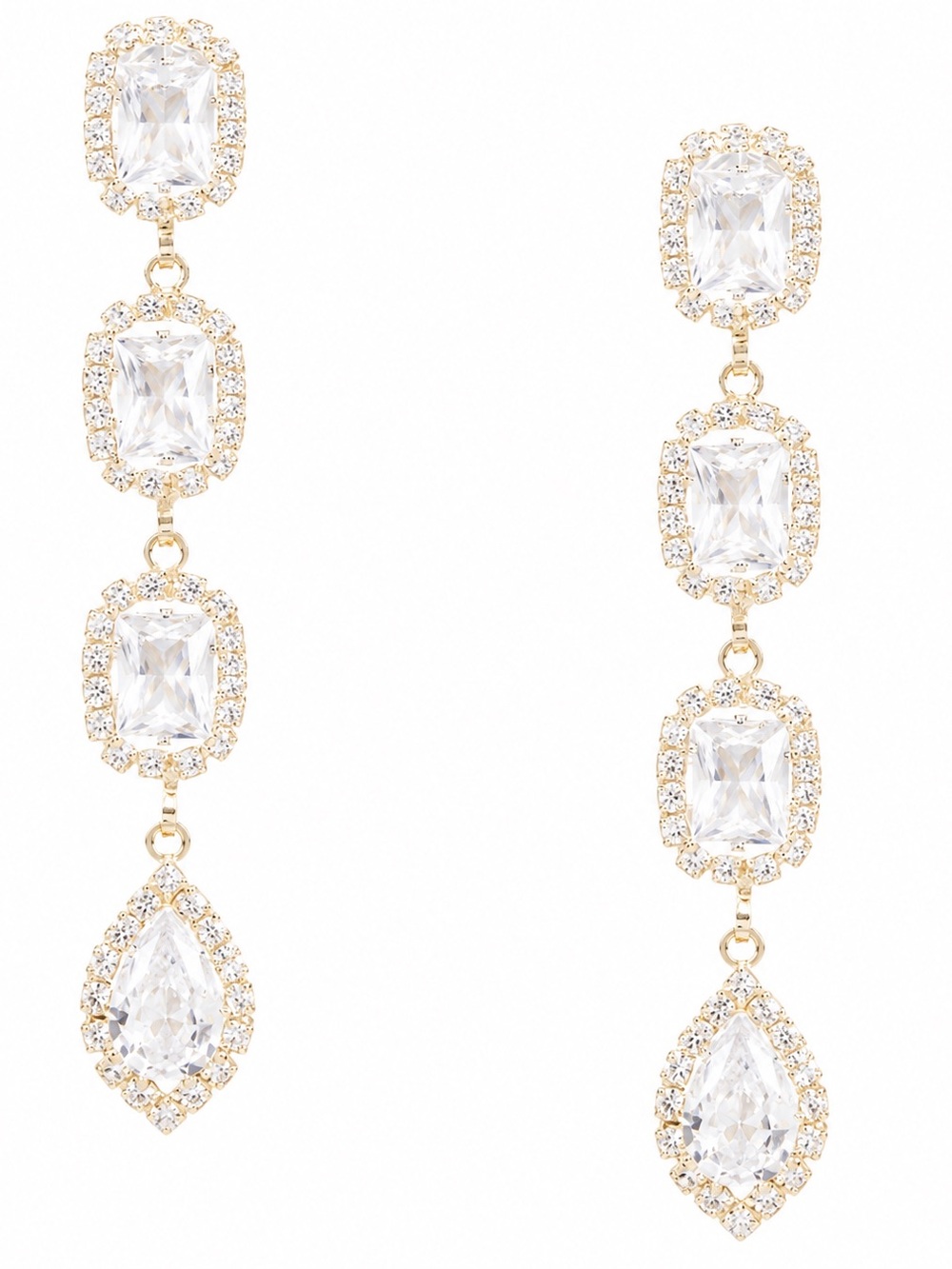 Gold-tone & Cubic Zirconia Mix Stone Halo Linear Drop Dangle Earrings